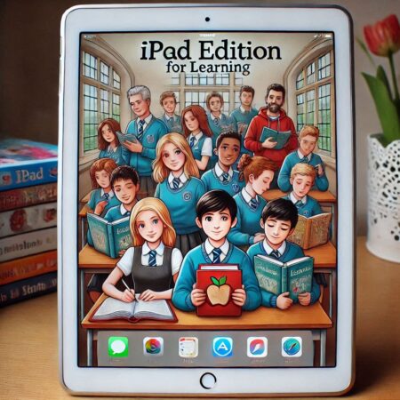 iPad zeigt Bild mit Schülerinnen und Schülern | KI-generiert
